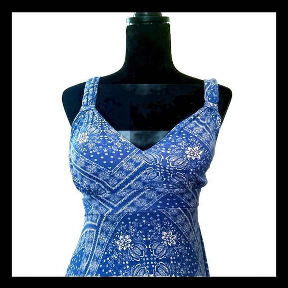 🎉HP🎉American Rag Asymmetrical Blue Print Boho Maxi Dress S Pre-Owned - Picture 2 of 6